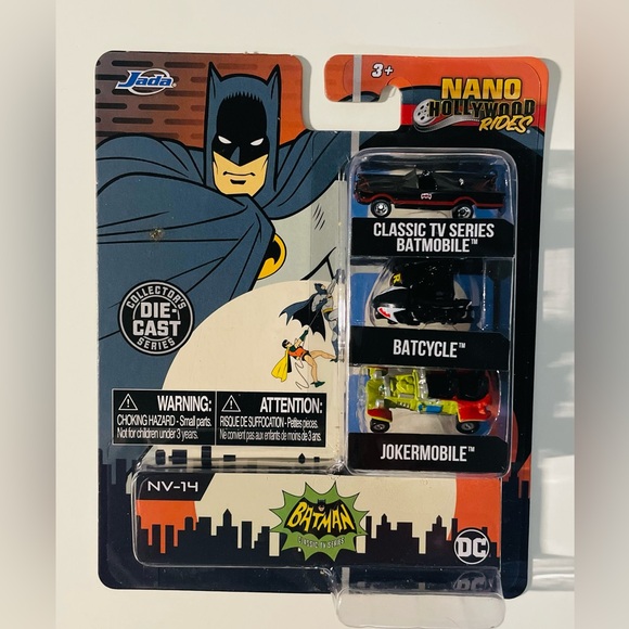 Jada Nano Hollywood Rides BATMAN Classic Batmobile Batcycle Jokermobile NIB - Picture 1 of 4